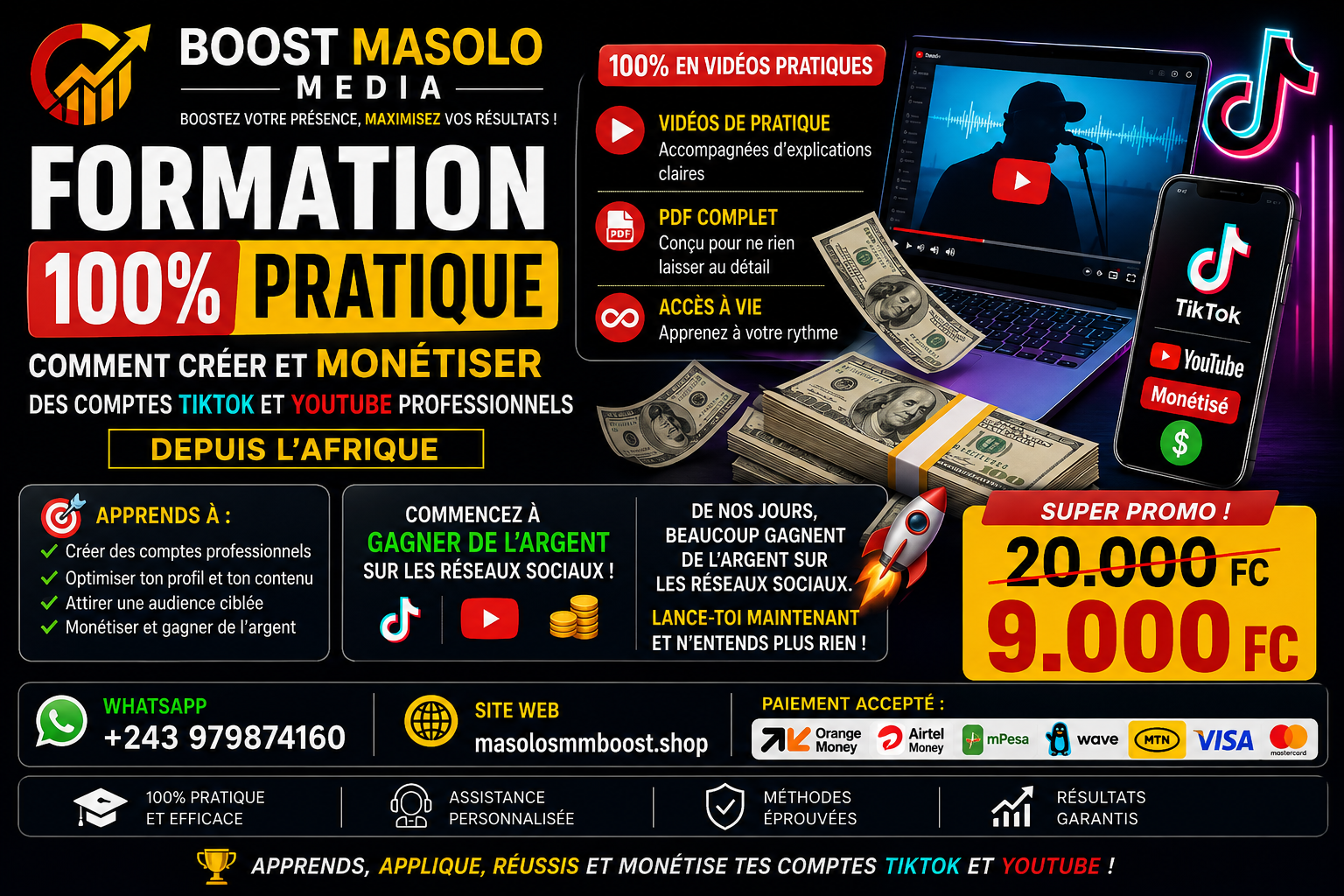 Formation 100 % pratique : Créer et monétiser des comptes TikTok et YouTube professionnels depuis l’Afrique